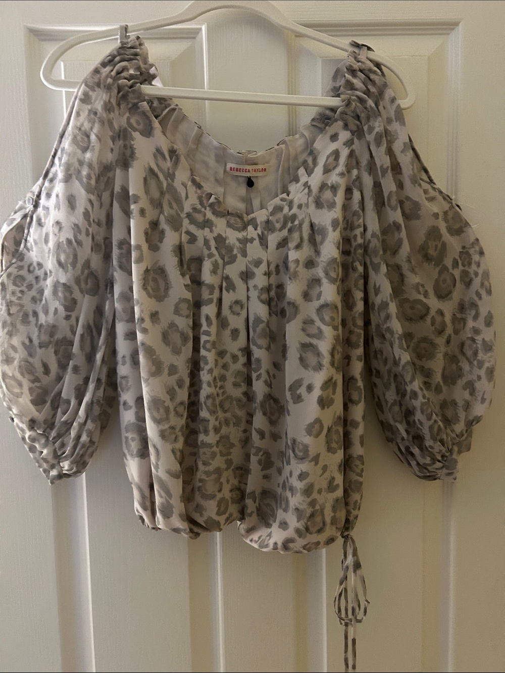 Rebecca Taylor Neutral Leopard-Print Peasant Top